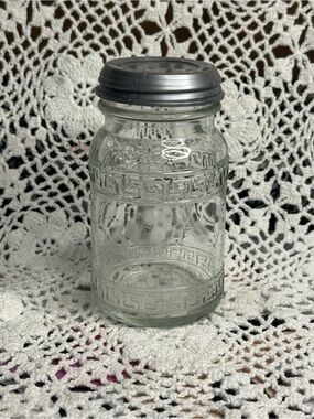 Vintage Wheaton Clear Glass Storage Jar with Gray Lid 4.5 inches Jelly Jar
